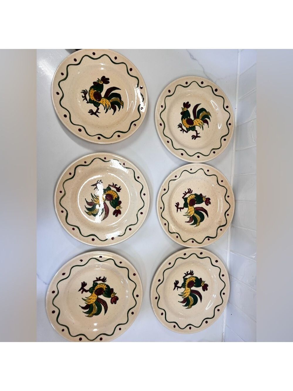 Vintage Poppytrail Green Rooster California Provincial by Metlox 6.5” Plate Set - Picture 2 of 5
